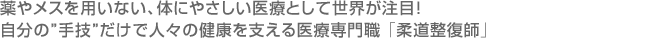 薬やメスを用いない、体にやさしい医療として世界が注目！自分の手技だけで人々の健康を支える医療専門職 「柔道整復師」